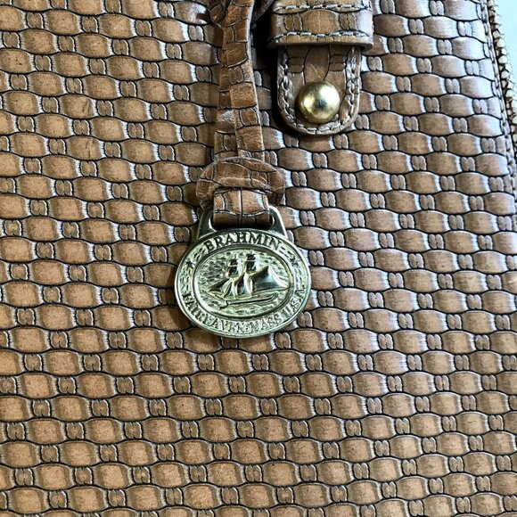 Brahmin Vintage Authentic Satchel Bag in Tan Woven Stamped Print Large - Picture 3 of 11